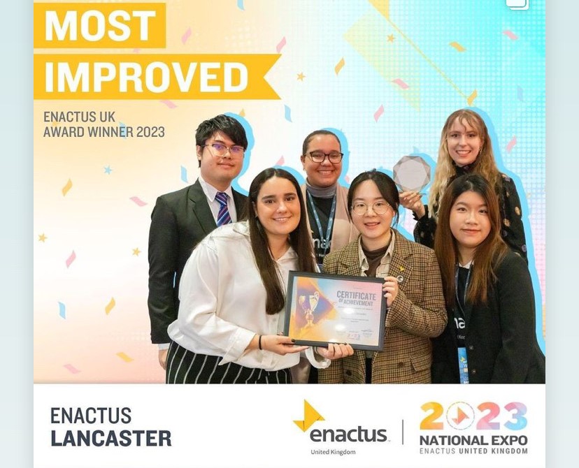 An Instagram Post with Student Lyea and four students holding and Enactus UK Award 2023.