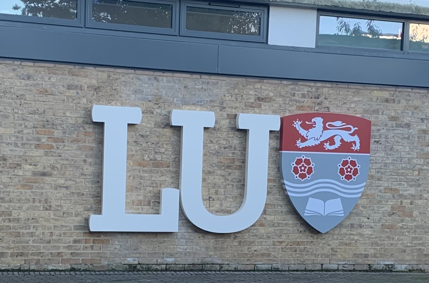 The 'LU' Lancaster University logo sign