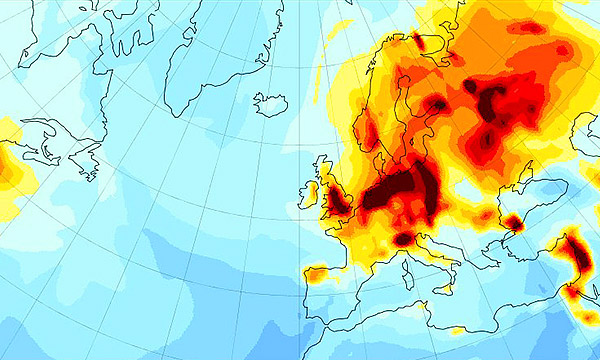 A heat map of Europe and the Atlantic ocean