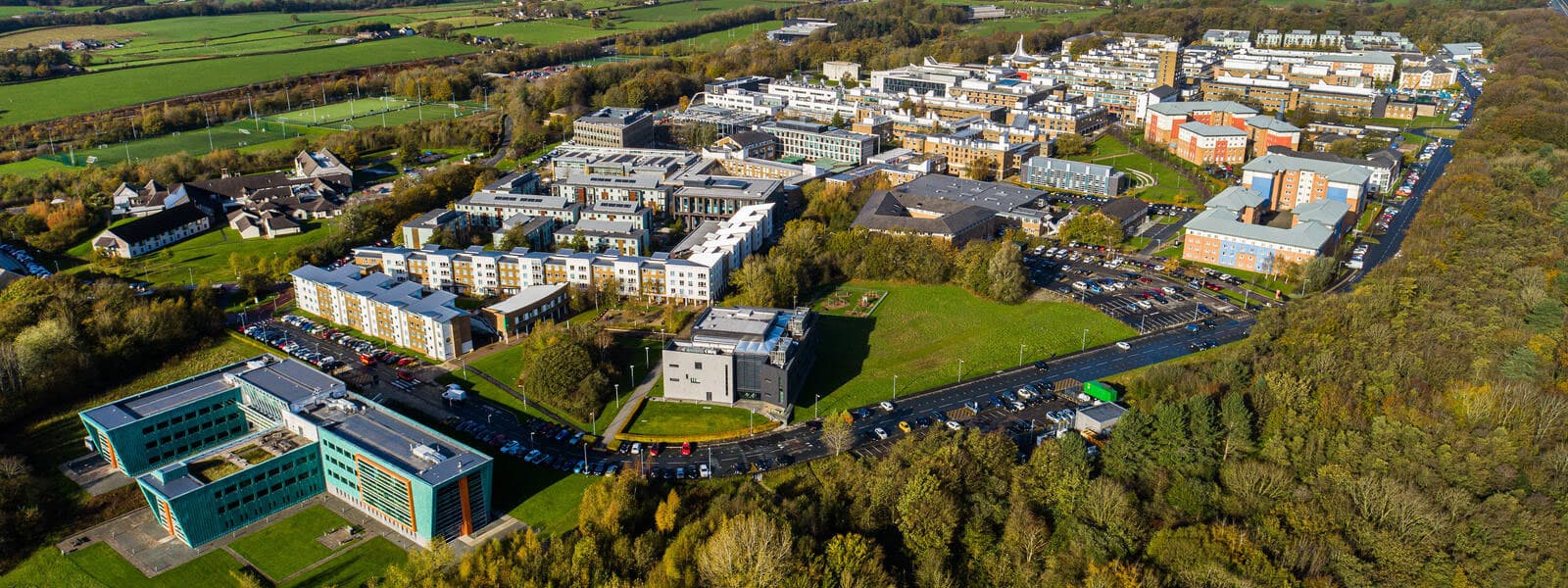 Aerial photo of Lancaster University campus