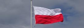 Polish flag flying on flagpole