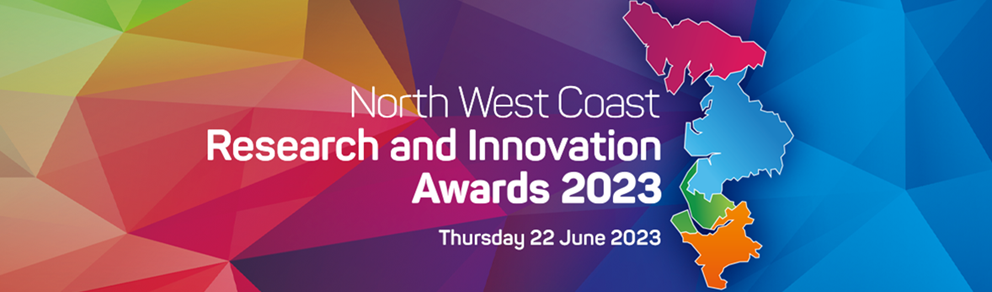 A multi-coloured image that says Northwest Coast Research Innovation Awards 2023