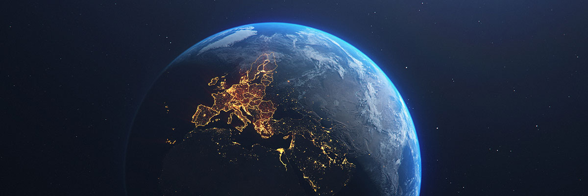 The Earth at Night showing lights from the cities.