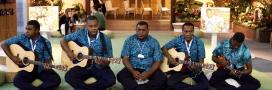 Musicians in Fiji Pavilion at COP23, Bonn, Nov 2017