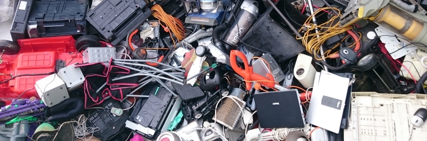 A tangle of wires, old computer equipment and other electrical waste