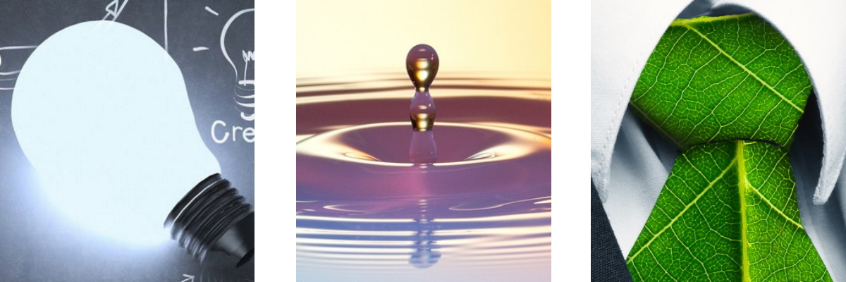 Composite image of lightbulb, water droplet, necktie made of leaves