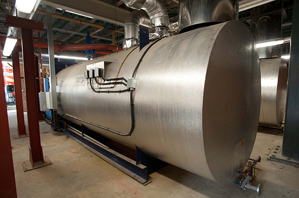 Lancaster University's Biomass Burner, large cylindrical object.